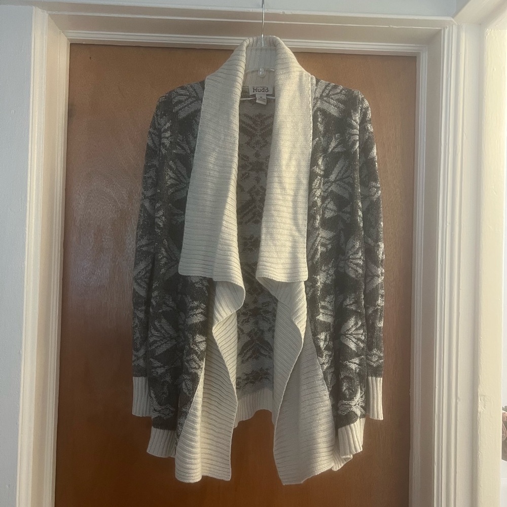 Mudd Women’s Dark and Light Gray Patterned Long Sleeve Cardigan